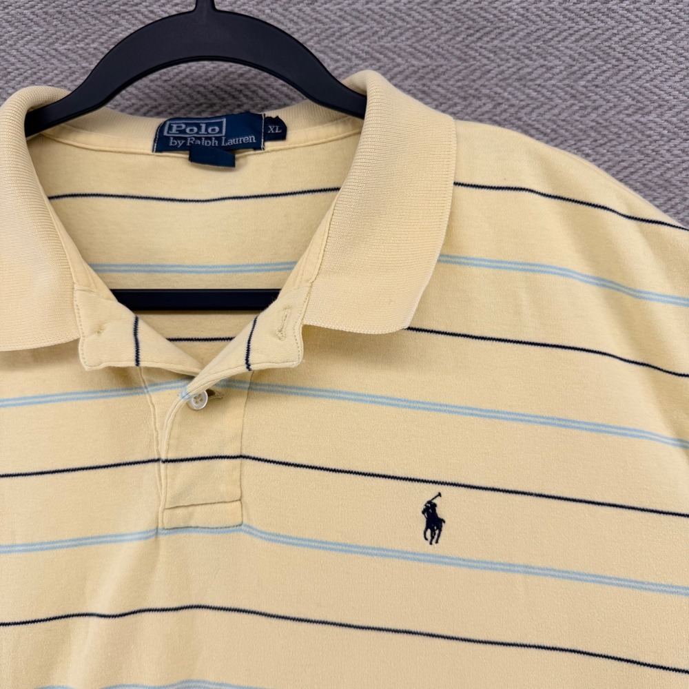 Polo Ralph Lauren Polo XL Yellow Cotton Striped Short Sleeve Preppy Pony Logo - Picture 8 of 9